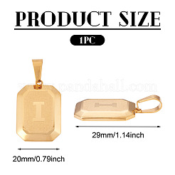 文字ペンダント付きステンレススチール長方形1個  ゴールドカラー  文字I  29x20mm&nbsp;NJEW-TA0001-22I