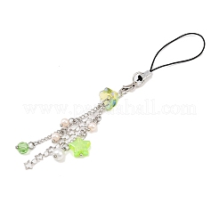 ガラス＆アクリル携帯ストラップ  真鍮のスターチェーン付き  黄緑  11.5cm  2個/セット&nbsp;HJEW-SW00079-11