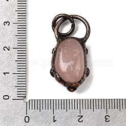 天然石ローズクォーツペンダント  真鍮製の金具が付いたナゲットチャーム  カドミウムフリー＆鉛フリー  赤銅鉱  28.5~29x14~17x10~12.5mm  穴：6mm&nbsp;G-B149-08R-02