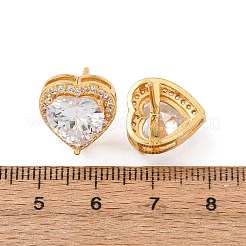 真鍮製 マイクロパヴェ キュービックジルコニア スタッドピアス 女性用  ハート  18KGP本金メッキ  14x13.5mm&nbsp;EJEW-F418-06G