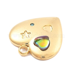 304ステンレスペンダント  ラインストーンとガラスと  真空めっき  ハート  18KGP本金メッキ  16.5x15x4mm  穴：1.9mm&nbsp;STAS-R155-028G
