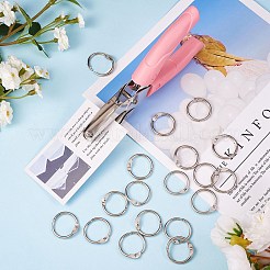 DIYジュエリー作成キット  合金製手動穴あけパンチプライヤー1個を含む  20本鉄ルーズリーフ製本ヒンジリング  プラチナ  リング：25x2~2.5mm&nbsp;FIND-SZ0001-89
