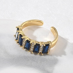 女性用真鍮マイクロパヴェキュービックジルコニアカフオープンリング  長持ちメッキ  ラックめっき  18KGP本金メッキ  ミックスカラー  7mm  内径：17mm&nbsp;RJEW-L343-16G