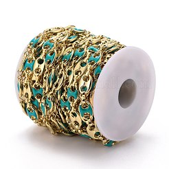 金メッキ合金エナメルコーヒー豆リンクチェーン  長持ちメッキ  カドミウムフリー＆鉛フリー  溶接されていない  グリーン  コー​​ヒー豆：14.5x10x3.5mm  リンク：8.5x2x3.5mm  約32.8フィート（10m）/ロール&nbsp;LCHA-H004-02G-E