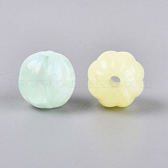 光沢のあるツートンカラーの透明アクリルビーズ  カボチャ  暗闇で光る  グリッターパウダー付き  ミックスカラー  15mm  穴：2.5mm  約250個/500g&nbsp;OACR-Q199-38
