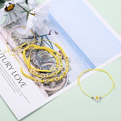調整可能なナイロンスレッド編みビーズブレスレットセット  手作りのミルフィオリガラスビーズ付き  花  ゴールド  内径：1-3/4~3-1/2インチ（4.5~9cm）  4個/セット&nbsp;BJEW-JB05959