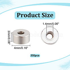 201ステンレススチールビーズ200個  フラットラウンド  ステンレス鋼色  4x2mm  穴：1.4mm&nbsp;STAS-HY0001-52