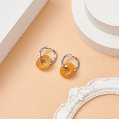 ナチュラル タイガーアイ パイ ディスク/ドーナツ ダングル フープ イヤリング  女性用304ステンレスジュエリー  29.5mm  ピン：1mm&nbsp;EJEW-JE05132-02