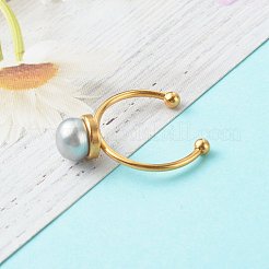 シェルパールラウンドビーズカフリング  オープンリング  304ステンレススチールカフリング付き  ミックスカラー  1.5~3mm  usサイズ8（18.1mm）&nbsp;RJEW-JR00375