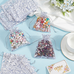 ローズプリントオーガンジーバッグ100個  結婚式の好意バッグ  ギフトバッグ  長方形  ホワイト  12x10cm&nbsp;OP-SP0001-06C