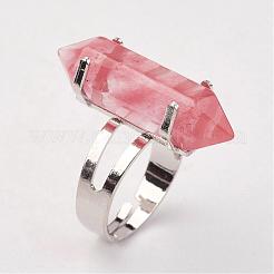 チェリークォーツガラスフィンガー指輪  鉄輪のパーツ  プラチナ  弾丸  サイズ8  18mm&nbsp;RJEW-P120-C05
