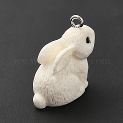 不透明樹脂ペンダント  3d  うさぎチャーム  プラチナトーンの鉄ループ付き  ホワイト  21x12.5x22mm  穴：2mm&nbsp;RESI-H143-01D