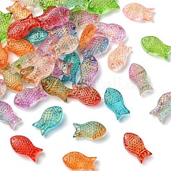 45色電気メッキ透明ガラスビーズ9個。  ゴールドライン入り  魚  ミックスカラー  8x15.5x5.5mm  穴：1mm  5個/カラー&nbsp;EGLA-YW0005-62