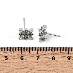 菱形の真鍮製マイクロパヴェキュービックジルコニアスタッドピアス  ラックめっき  長持ちメッキ  カドミウムフリー＆鉛フリー  プラチナ  9.5x9.5mm&nbsp;EJEW-L306-02P