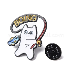 釣りの白い猫のエナメルピン  バックパック用合金ラペルピンバック  マリンブルー  30x26mm&nbsp;JEWB-L024-01EB-03