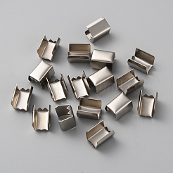 100個の鉄製折りたたみカシメエンドパーツ  長方形  プラチナ  10x6mm&nbsp;IFIN-WH0086-03C-P