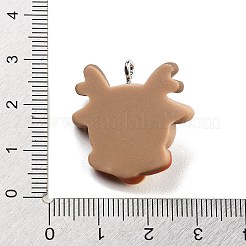 クリスマステーマの不透明樹脂ペンダント  プラチナトーンの鉄ループ付き  鹿  25.5x26.5x9mm  穴：2mm&nbsp;LS-RESI-F054-A13