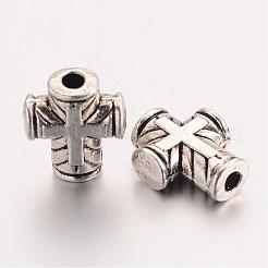 チベット風亜鉛合金ビーズ  クロス  アンティークシルバー  10x8x3mm  穴：2mm  約1235個/1000g&nbsp;TIBEB-S038-31