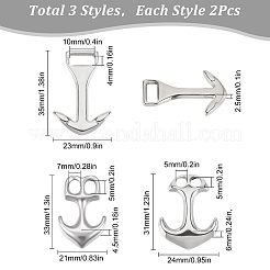 6個、3種類のスタイルの304ステンレススチールフック留め具  アンカー  ステンレス鋼色  31~35x21~24x2.5~6mm  穴：4~7x5~10mm  2個/スタイル&nbsp;STAS-SC0004-36