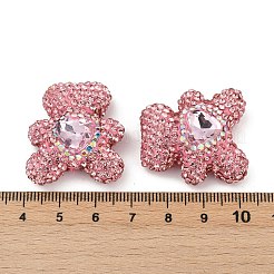 手作り樹脂粘土ラインストーンビーズ  クマのディスコボールビーズ  ライトローズ  31x28x13mm  穴：1.6mm&nbsp;CLAY-NH0001-12B