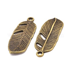 合金ペンダント  葉  カドミウムフリー＆ニッケルフリー＆鉛フリー  アンティークブロンズ  24x9x2mm  穴：1mm&nbsp;PALLOY-R39-AB-FF