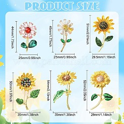 6個 6スタイル 亜鉛合金 ラペルピン バックパック 衣類用  花  ゴールドカラー  30~54x26.5~35mm  1個/スタイル&nbsp;JEWB-CJ0002-98