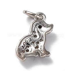 真鍮製マイクロパヴェキュービックジルコニアチャーム  丸カン付き  犬のチャーム  プラチナ  11x9x2.8mm  穴：3.2mm&nbsp;ZIRC-F131-04P