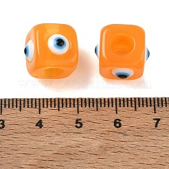 樹脂ナザールボンジュウヨーロピアンビーズ  大穴ビーズ  キューブ  オレンジ  12.5x14~14.5x14~14.5mm  穴：6mm&nbsp;RESI-A021-19