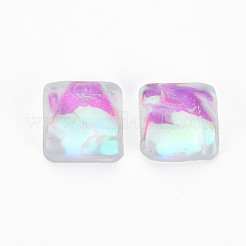 半透明の電気メッキガラスカボション  正方形  ミディアム蘭  13x13x5.5mm&nbsp;EGLA-T026-003
