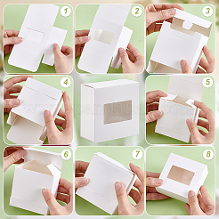 クラフト紙包装箱  PVCウィンドウ付き  正方形  ホワイト  完成品：8x8x4cm&nbsp;CON-WH0115-02A-01