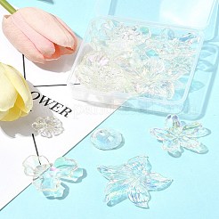 20個 5スタイル UVメッキアクリルビーズキャップ  虹色の  花  カラフル  22~51x21~52.5x5.5~12.5mm  穴：1~1.6mm  4個/スタイル&nbsp;TACR-FS0001-60