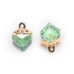ガラスチャーム  合金のパーツと  キューブ  クリソライト  15x10x10mm  穴：1.6mm&nbsp;GLAA-SZC0004-02H