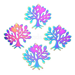 201 ステンレススチール製フィリグリービッグペンダント  エッチングされた金属装飾  命の木  虹色  41x43x0.5mm  穴：1.6mm&nbsp;STAS-TAC0018-08