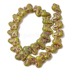 塗装ガラスビーズ連売り  ゴールドライン入り  象  緑黄  13~14x16~16.5x7.5~8mm  穴：1.3mm  約25個/連  11.81''（30センチメートル）&nbsp;GLAA-Z021-11F