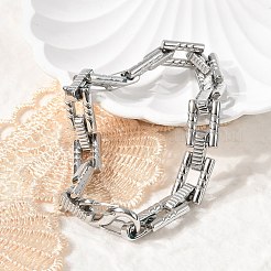 304ステンレススチール長方形リンクチェーンブレスレット女性男性用  ステンレス鋼色  8-5/8インチ（22cm）&nbsp;BJEW-F488-64P