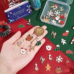 40本20スタイルアロイエナメルペンダント  クリスタルラインストーン付き  クリスマス  カドミウムフリー＆鉛フリー  ライトゴールド  混合形状  ミックスカラー  12.5~25x11~15x1.5~3mm  穴：1.8~2mm  2個/スタイル&nbsp;ENAM-SC0003-69