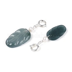 天然ミャンマー翡翠と天然真珠のペンダント装飾  葉  23~26x9.5~12x3.5~4mm  穴：3mm  クラスプ：9~9.5x7x3mm&nbsp;G-T143-45A