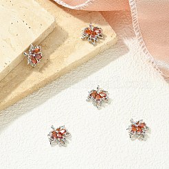 シェグレース 真鍮 キュービックジルコニア チャーム  メープルリーフチャーム  カドミウムフリーと鉛フリー＆ニッケルフリー  オレンジ  プラチナメッキ  14.5x13.5x4mm  穴：1.2mm&nbsp;XGRQ3P644-614P