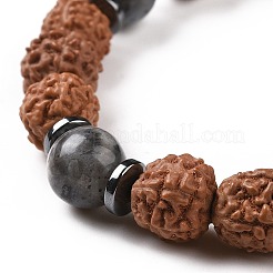 4 個天然ルドラークシャと宝石ビーズストレッチブレスレットセット女性男性  内径：2-1/8インチ（5.4cm）&nbsp;BJEW-JB08939