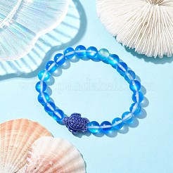 8mm ラウンド染色合成ムーンストーンビーズストレッチブレスレット  ビーチトータスハンドメイド磁器ブレスレット女性用  藤紫色  内径：2インチ（5.2cm）  ビーズ：8mm  カメ：18.5x15mm&nbsp;BJEW-JB10308-02