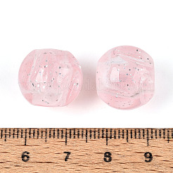 透明アクリルとグリッターパウダービーズ  ナゲット  ピンク  14x15x15mm  穴：7mm&nbsp;TACR-T028-66A