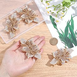 鉄製シュークリップ4個  ポリエステルの花付き  プラチナ  ゴールド  60mm&nbsp;HJEW-HY00184