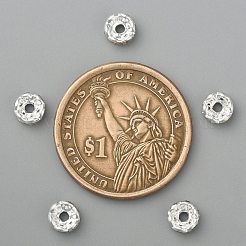 真鍮グレードAクリスタルラインストーンスペーサービーズ  カドミウムフリー＆鉛フリー  波エッジ  ロンデル  銀  6x3mm  穴：1mm&nbsp;RB-A006-6MM-S