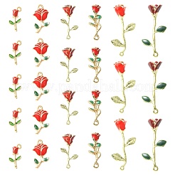 合金ペンダント  エナメル  大きなバラの花  暗赤色  ゴールドカラー  38x17x9mm  穴：1.2mm  30個/箱&nbsp;ENAM-CJ0001-39