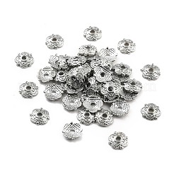 4 -petalチベットスタイル合金の花のビーズキャップ  カドミウムフリー＆ニッケルフリー＆鉛フリー  プラチナ  8x8x2mm  穴：2mm&nbsp;LS-TIBE-S222-P-NR