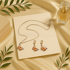 3色の蝶合金エナメルペンダントネックレス＆フープピアスセット  ミックスカラー  ピアス：35x21.5mm&nbsp;SJEW-HY0001-03