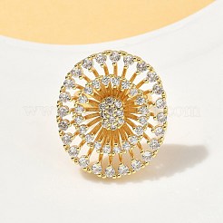 真鍮マイクロパヴェキュービックジルコニア調節可能なオープンカフリング  カドミウムフリー＆ニッケルフリー＆鉛フリー  フラットラウンド  18KGP本金メッキ  フラットラウンド：31x27mm  内径: 調節可能&nbsp;RJEW-V009-03G