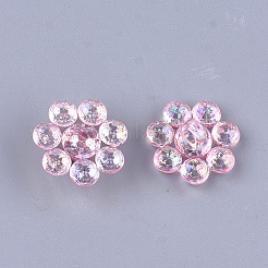 プラスチック製のシャンクボタンとして透明  パールカラーの  多面カット  花  ピンク  17.5~18x17.5~18x9mm  穴：3mm  約850個/500g&nbsp;MACR-S365-04F