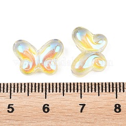 Abカラーメッキ透明ガラスビーズ  蝶  きいろ  10x15x5mm  穴：1.2mm  約1111個/1000g&nbsp;GLAA-Z020-01E