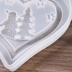 クリスマステーマ DIY ペンダント デコレーション シリコン型  エポキシ樹脂工芸品作り  ホワイト  ハート  102x110x16mm  穴：3mm&nbsp;DIY-F151-01B